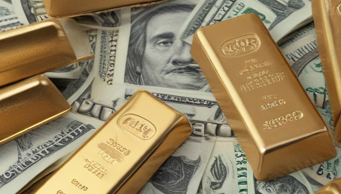 gold bars and money